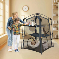 Tente pliable portable à 3 niveaux pour chat, enclos intérieur/extérieur avec design en maille, grande maison de jeu pour animaux de compagnie