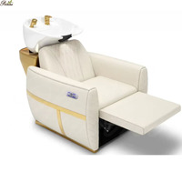 Pronne Salon Supply Équipement de salon de coiffure, Fauteuil de lavage noir et or avec bac à shampoing