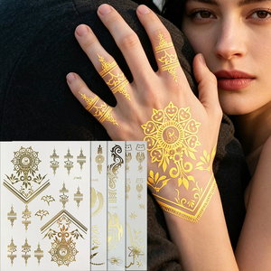 สติกเกอร์ลาย<span class=keywords><strong>สัก</strong></span>ชั่วคราวลายทองคำเปลว <span class=keywords><strong>ลาย</strong></span>กอธิค กะโหลก <span class=keywords><strong>ค้างคาว</strong></span> แมงมุม พระจันทร์ มันดาลา กันน้ำ สำหรับผู้หญิง เหมาะสำหรับงานเทศกาล - Product Image 1