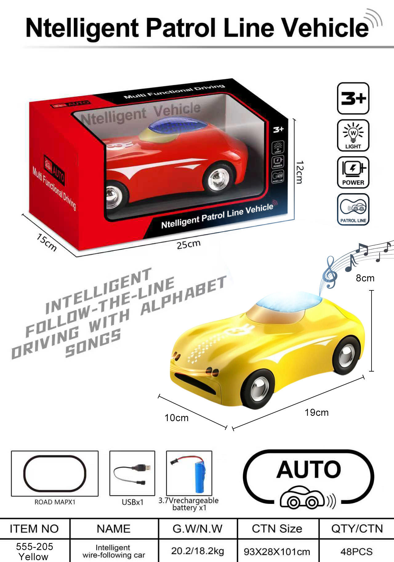 555-205 Jaune (Lumières + Chanson des Lettres) - Version Rechargeable - Boîte Fenêtre