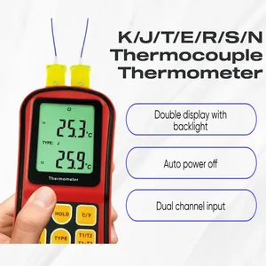Thermomètre numérique à double canal pour thermocouples K J T E R S N, haute précision, maintien des données de température, arrêt automatique, T1 T2 LCD OEM GM1312 - Product Image 6