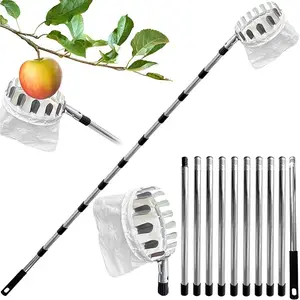 Recolector de manzanas de jardín de 4,2 M con mango telescópico, herramienta telescópica para recoger frutas con poste de conexión ligero de acero inoxidable