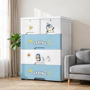 Meuble de rangement à 4 tiroirs en plastique, motif dessin animé mignon, pour chambre à coucher, multifonctionnel avec roulettes - Product Image 2