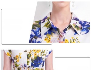 Vestido Camisero Largo de Verano para Mujer, Color Blanco y Azul, Cuello Camisero, Manga Corta, Botones al Frente, Cintura con Cinturón, Estampado Digital - Product Image 5