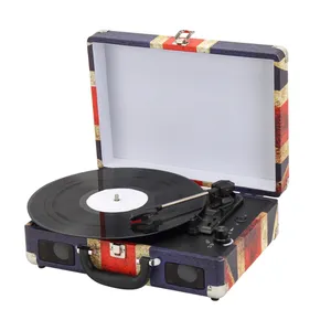 OEM pictures printing Portable Suitcase Turntable Tocadiscos Record Player With Built-in Speakers Wooden Bluetooth Vinyl player