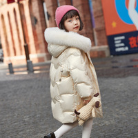 Veste matelassée à capuche pour enfants de haute qualité, mi-longue, vêtements d'extérieur d'hiver pour enfants, épaisse, duvet de canard blanc, manteau en duvet pour adolescentes