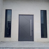 Puerta de Entrada de Lujo de Aleación de Aluminio con Textura de Madera Tallada a Mano, Puerta Principal de Seguridad Exterior para Residencia/Villa
