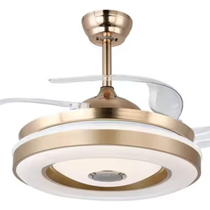 Hiện đại 4 ABS Blades Hidden có thể thu vào LED quạt trần ánh sáng với điều khiển từ xa 6 tốc độ Bluetooth Loa Fan phòng khách đèn - Product Image 1