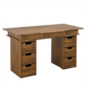 Scrivania Rustica Ambrata con 4 Cassetti Nascosti, Superficie in Legno, Arredamento per Ufficio Domestico - Product Image 1