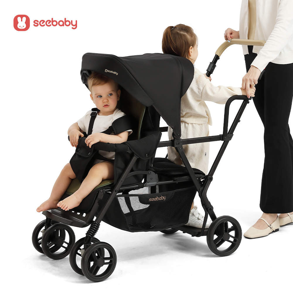 peg perego pram Peg Perego Ypsi  Compact Single to Double Stroller, Vanilla Blend  (Black/Cream)