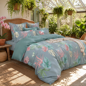 Juego de Ropa de Cama de Algodón Tropical Paradise de Polonia, Color Azul Salvia, Funda de Edredón Monstera para B&B, Envío Directo desde la UE, 3 Piezas - Product Image 5