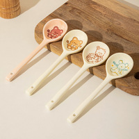 Cuillère à long manche en céramique motif ours de dessin animé – Style simple pour desserts et thé au lait – Tendance Internet