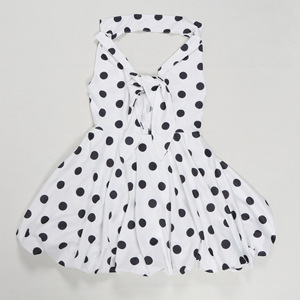 Vestido Casual Mini con Corte Sexy y Puntos Ondulados, Vestido Abullonado con Cuello en V, Vestidos de Mujer con Puntos Blancos y Negros - Product Image 5