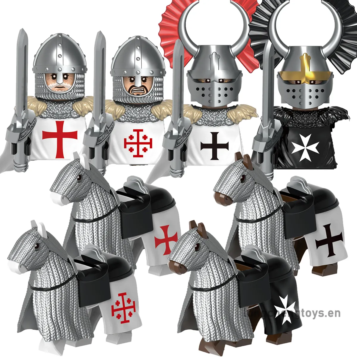 Medieval Soldiers Military Teutonic Knights Hospitaller War Horse Mini Character Building Block Figures For Children Toys G0128