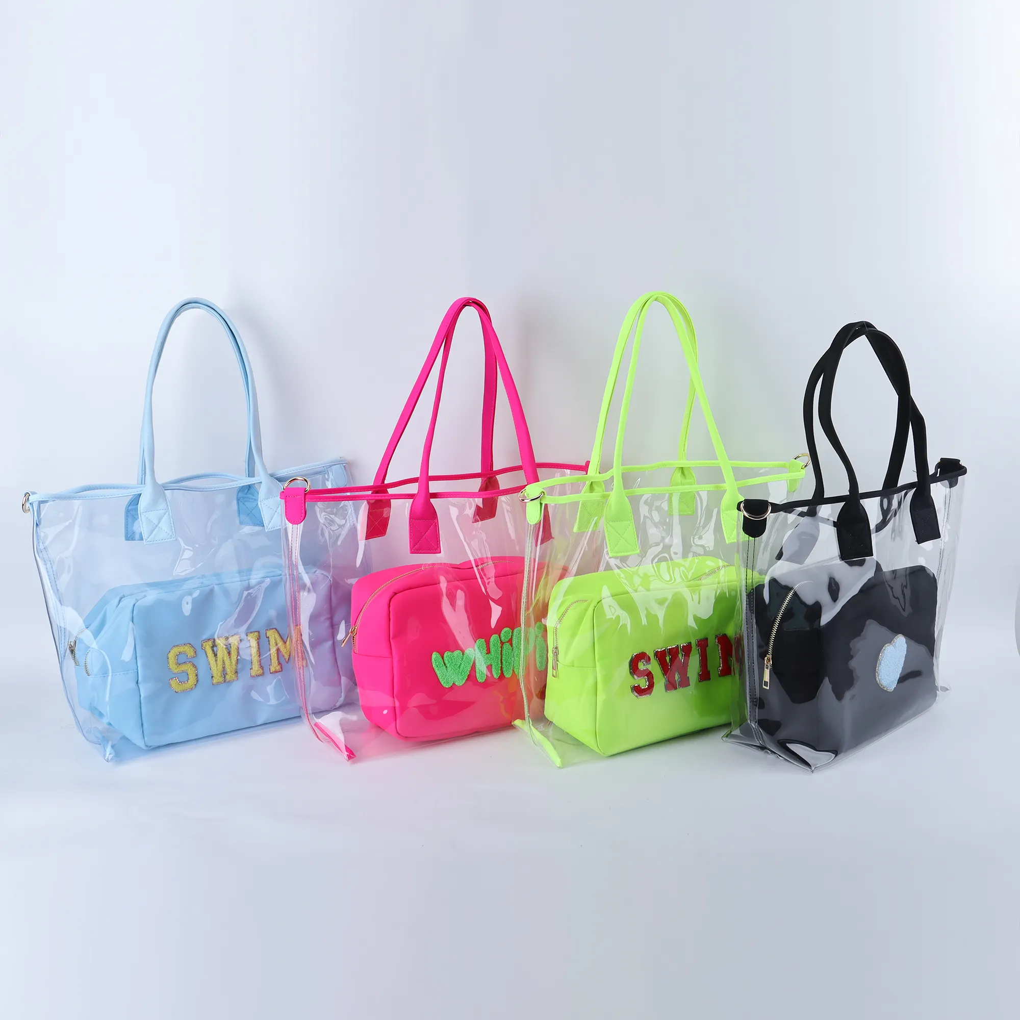 Kreymay 10 colori Stock all'ingrosso borse moda donna borsa da spiaggia a tracolla stampa personalizzata borsa Tote in Pvc trasparente trasparente