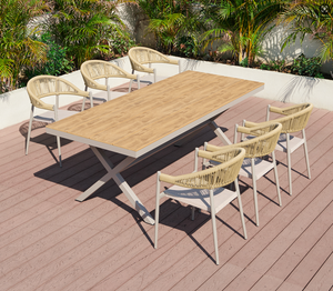 Table en plastique imitation <span class=keywords><strong>bois</strong></span> durable pour l'extérieur, chaise en rotin pour restaurant, <span class=keywords><strong>jardin</strong></span>, cour, mobilier d'hôtel moderne pour <span class=keywords><strong>6</strong></span> à 10 <span class=keywords><strong>personnes</strong></span> - Product Image 6