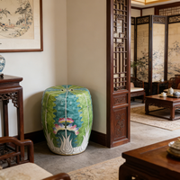 Tabouret de jardin en céramique peint à la main, motif Bok Choy, en porcelaine chinoise Famille Rose, siège de jardin vintage vert en céramique