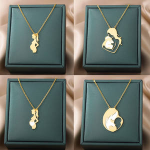 18K altın kaplama paslanmaz çelik takı anne bebek kolye kalp hamile kolye kolye kadın anneler günü hediyeleri için - Product Image 2