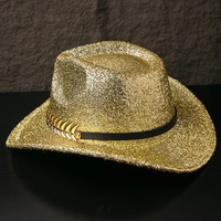 Chapeaux de cowboy personnalisés en gros avec paillettes dorées, bande en cuir noir, pour festivals de musique country et rodeo, pour femmes