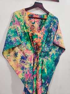 Kaftan teñido con lazo de seda pura 100%, ropa de playa/Bikini informal elegante a la moda para mujer, Sari de playa larga con cintura Natural - Product Image 5