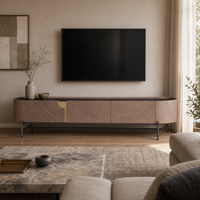 Meuble TV moderne en bois 18011-2.4M 2400mm Or Rose avec rangement, console multimédia pour salon, hôtel, appartement, villa