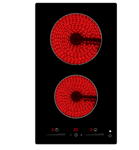 Table de cuisson électrique encastrable en céramique noire à commande tactile avec 2 brûleurs pour usage domestique, plaque à induction facile à nettoyer - Product Image 2
