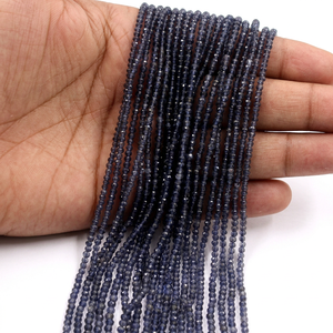 Perles de pierre précieuse Iolite naturelle facettées rondes de 3 mm, brin de 13 pouces de long - Product Image 1