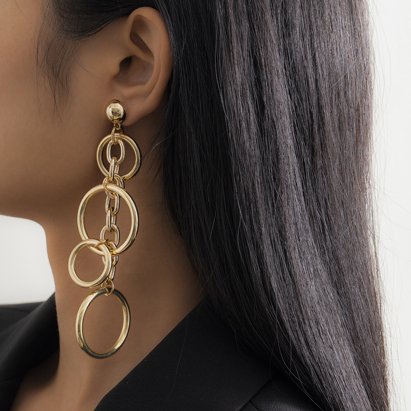 Designer Long Cross Circle Linked Stud