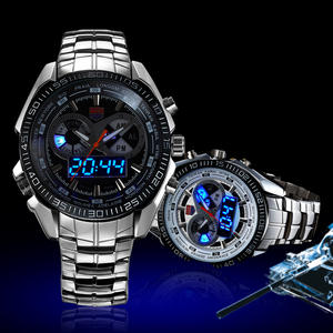<span class=keywords><strong>TVG</strong></span> นาฬิกาดิจิตอลจอแสดงผลคู่สุดเท่,นาฬิกาอิเล็กทรอนิกส์นาฬิกาสปอร์ตกันน้ำสายสเตนเลสหรูหราสำหรับผู้ชาย - Product Image 2