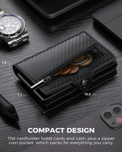 Thumbs-up tối giản tùy chỉnh chính hãng Da sợi carbon RFID khối thẻ tín dụng dây kéo đồng xu túi không khí tag Bifold Ví - Product Image 3