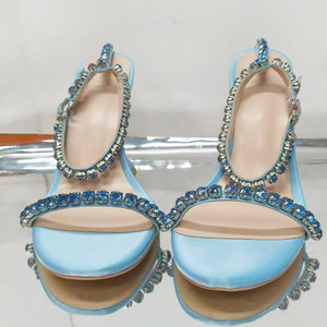 Sandalias de tacón alto de satén para mujer, con una sola tira, para verano, con diamantes de imitación brillantes, correa al tobillo, zapatos de vestir tipo stiletto - Product Image 5
