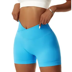 Pantalones cortos deportivos de entrenamiento con corte en V sin costuras, pantalones cortos de motorista para mujer