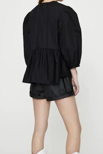 Vietnam Manufacturer Women's Black Poplin Blouse With <b>Balloon</b> Sleeves Slash Neck Bow Detail Loose Fit Modern Romantic Style - Product Image 6