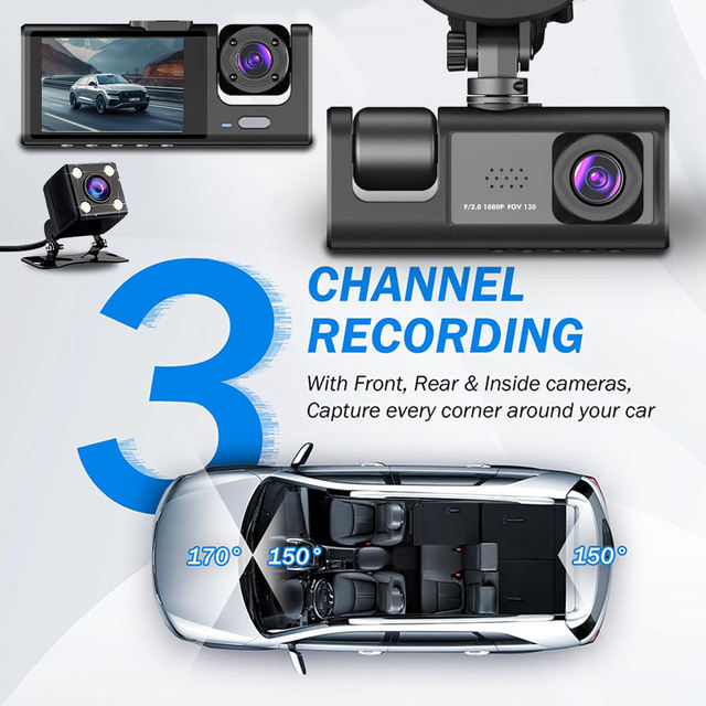 2026 New 3 Cameras Lens 2 Inch Car DVR 24H Dash Cam HD 1080P Dash Camera Dual Lens Video Recorder 1080P Black Box Night Vision