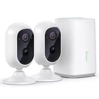 Kit kamera nirkabel 2 pak, dengan 2 kamera IP bertenaga baterai dan sistem Wifi Nvf mendukung deteksi manusia PIR, kartu Tf 25G