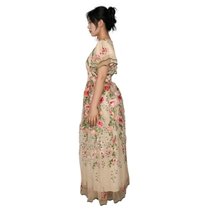 Vestido Midi con Estampado Floral en Relieve Azul Personalizado OEM/ODM, Manga Corta, Silueta Plisada, 100% Algodón, Ecológico, Transpirable, Verano - Product Image 2