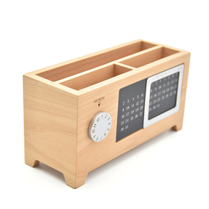 Desk Maple Stationery Storage Rack Wooden Perpetual Calendar Pen Holder