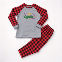 Ensemble de pyjamas pour enfants Mardi Gras, manches raglan à carreaux, imprimé crocodile, vêtements de nuit pour enfants pour les fêtes et les défilés