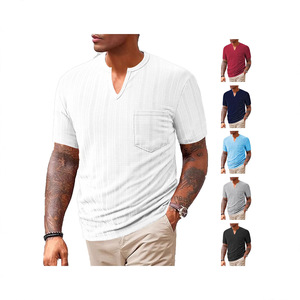 Camiseta deportiva informal de verano para hombre <span class=keywords><strong>TK</strong></span>, de color liso, transpirable, que absorbe la humedad, de poliéster y lino, con cuello en V - Product Image 1