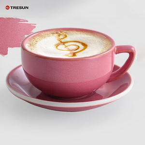 แก้วกาแฟพร้อมจานรองลายเตาเผา สำหรับคาปูชิโน เอสเพรสโซ ลาเต้ ทำจากเซรามิกพอร์ซเลน - Product Image 4