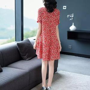 Red Floral Short Sleeve Dress Loose Waist O Neck Casual Daily Wear For Women Plus Size Summer Style - Product Image 1