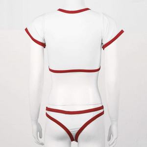 Conjunto de Bikini de 2 Piezas con Mangas Cortas Personalizado, Traje de Baño Deportivo, Top Corto Acolchado de Cintura Alta con Tanga, Traje de Baño para Mujer, Ropa de Playa - Product Image 5