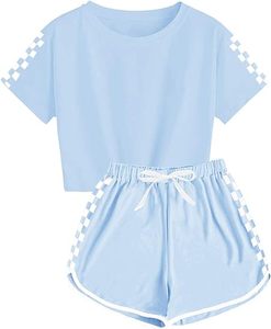 L'estate 2025 nuovi pantaloncini a scacchi personalizzabili Set tinta unita per bambini Set 100% due pezzi in puro cotone per bambine - Product Image 5