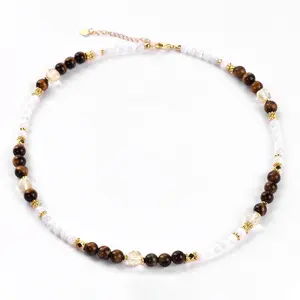 CL 2024 Unique Gemstone Tiger Eye White Mother of Pearl Necklace Crystal Necklace For Party