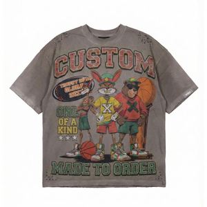T-shirt vintage oversize pour homme, impression graphique, lavage à l'acide, 100% coton, unisexe, strass, streetwear, t-shirt boxy pour homme - Product Image 3