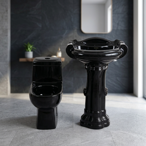 ชุดห้องน้ำดีไซน์เนอร์ Black Vitrossa รุ่นขายดีที่สุด พร้อมโถสุขภัณฑ์แบบชิ้นเดียว และอ่างล้างหน้าทรงกลมแบบตั้งพื้น Sterling - Product Image 4