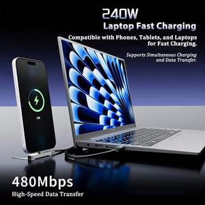 สายดาต้า <span class=keywords><strong>USB</strong></span> C to <span class=keywords><strong>USB</strong></span> C ยาว 1.5 เมตร 240 วัตต์ สายชาร์จเร็วแบบ Type-C พร้อมที่วางโทรศัพท์อะลูมิเนียมแบบซ่อนได้ - Product Image 2