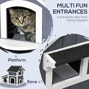 Casa de madera para gatos con techo resistente a la intemperie, carcasa de refugio para gatos al aire libre con múltiples entradas - Product Image 3
