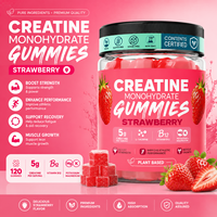 Gummies de créatine monohydrate 5000mg à la fraise, avec B12, favorise la force musculaire, l'énergie et la récupération après l'entraînement, sans sucre, végétalien