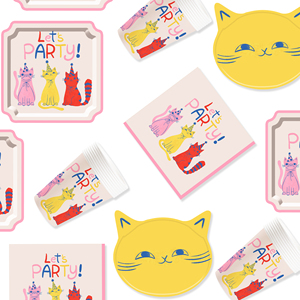 DAMAI Cat Party Set Party Tableware Children's Birthday Pets Including <b>Paper</b> Plates Napkins <b>Tablecloths</b> Cups for 8 Guests - Product Image 2